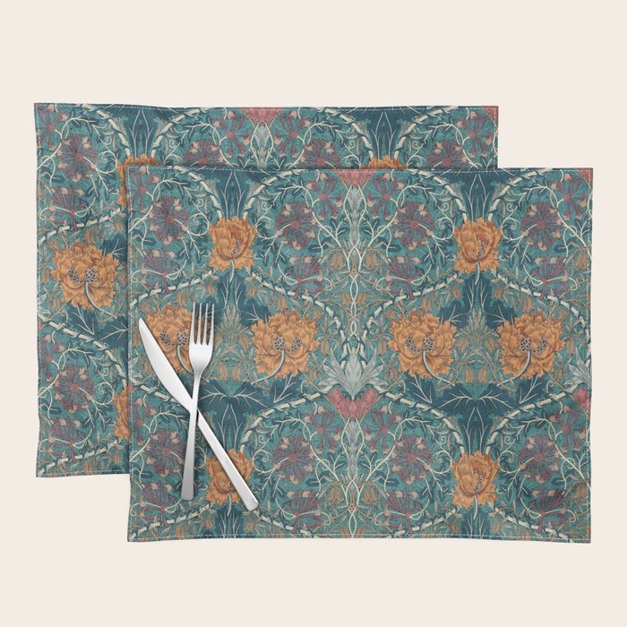 William Morris Honeysuckle and Tulip Woad Mulberry Pattern Placemat Gallery Image 1