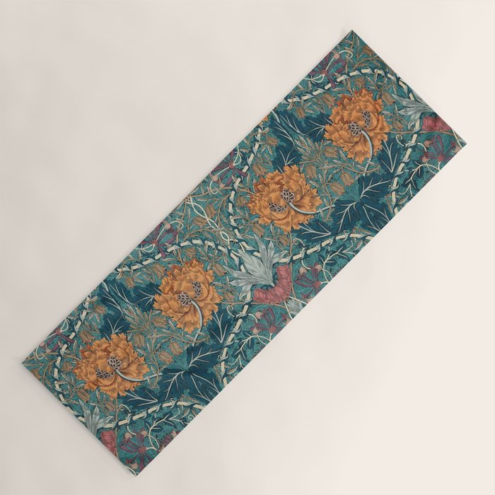William Morris Honeysuckle and Tulip Woad Mulberry Pattern Yoga Mat Gallery Image 1