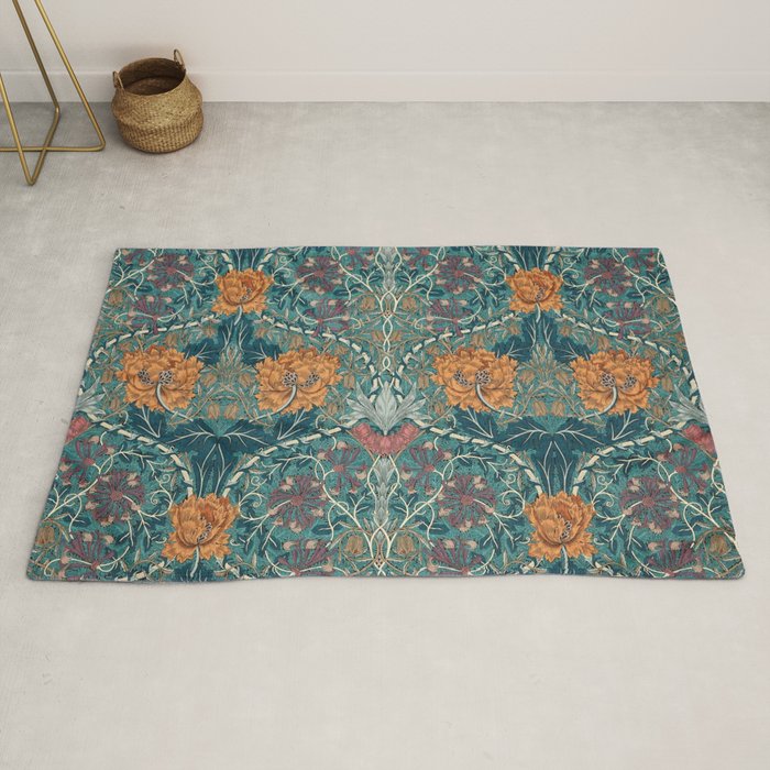 William Morris Honeysuckle and Tulip Woad Mulberry Pattern Rug Gallery Image 2