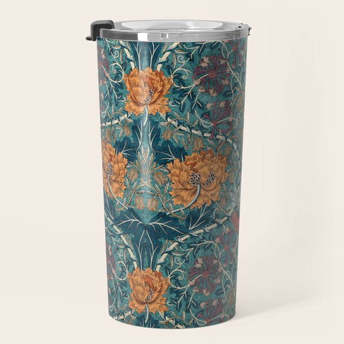 William Morris Honeysuckle and Tulip Woad Mulberry Pattern Travel Mug Gallery Image 3