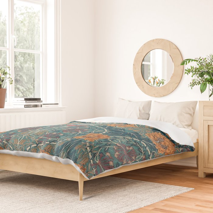 William Morris Honeysuckle and Tulip Woad Mulberry Pattern Duvet Cover Gallery Image 2