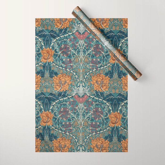 William Morris Honeysuckle and Tulip Woad Mulberry Pattern Wrapping Paper Gallery Image 1