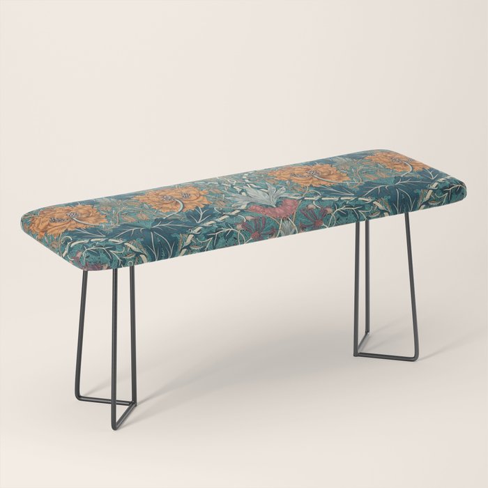 William Morris Honeysuckle and Tulip Woad Mulberry Pattern Bench Gallery Image 1