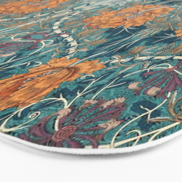 William Morris Honeysuckle and Tulip Woad Mulberry Pattern Bath Mat Gallery Image 3