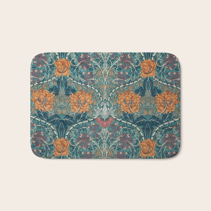 William Morris Honeysuckle and Tulip Woad Mulberry Pattern Bath Mat Gallery Image 1