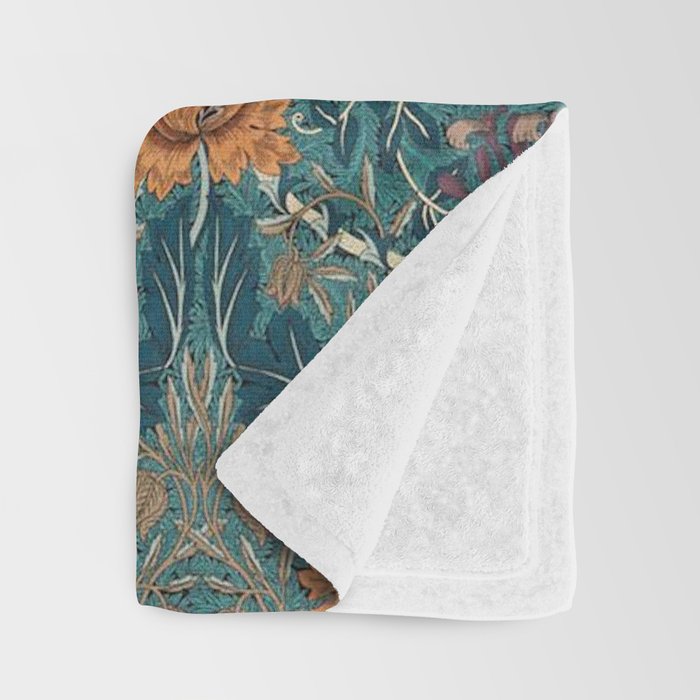 William Morris Honeysuckle and Tulip Woad Mulberry Pattern Throw Blanket Gallery Image 3