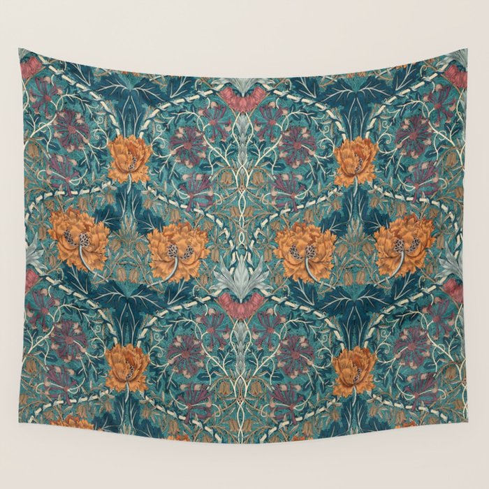 William Morris Honeysuckle and Tulip Woad Mulberry Pattern Wall Tapestry Gallery Image 4