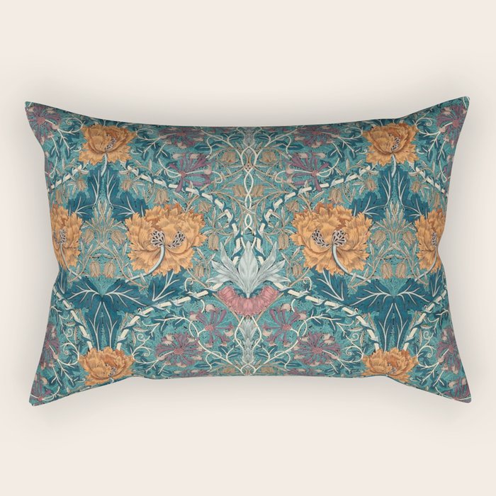 William Morris Honeysuckle and Tulip Woad Mulberry Pattern Rectangular Pillow Gallery Image 2