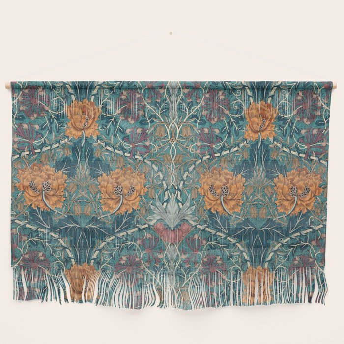 William Morris Honeysuckle and Tulip Woad Mulberry Pattern Wall Hanging Gallery Image 1