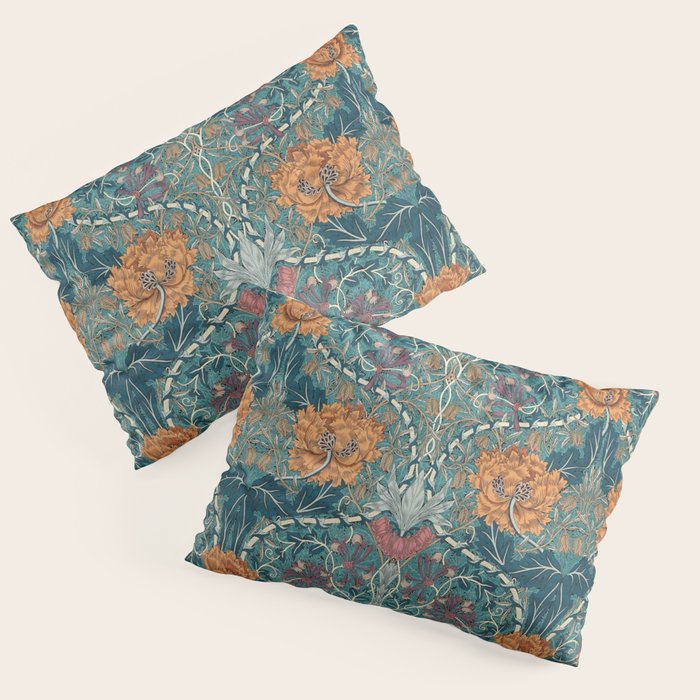 William Morris Honeysuckle and Tulip Woad Mulberry Pattern Pillow Sham Gallery Image 3
