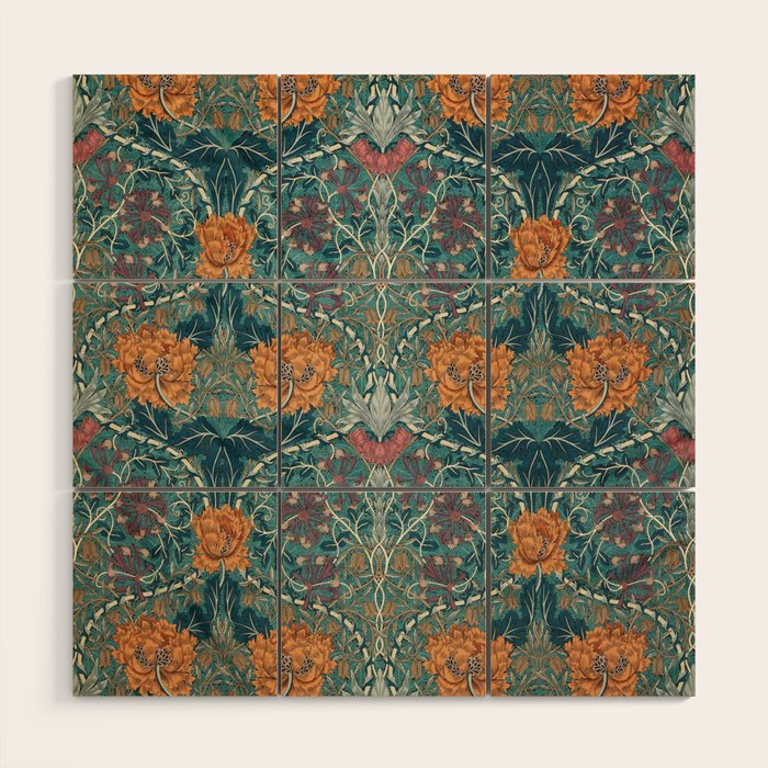 William Morris Honeysuckle and Tulip Woad Mulberry Pattern Wood Wall Art Gallery Image 1