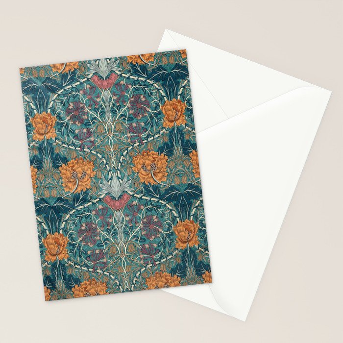 William Morris Honeysuckle and Tulip Woad Mulberry Pattern Stationery Card Gallery Image 2