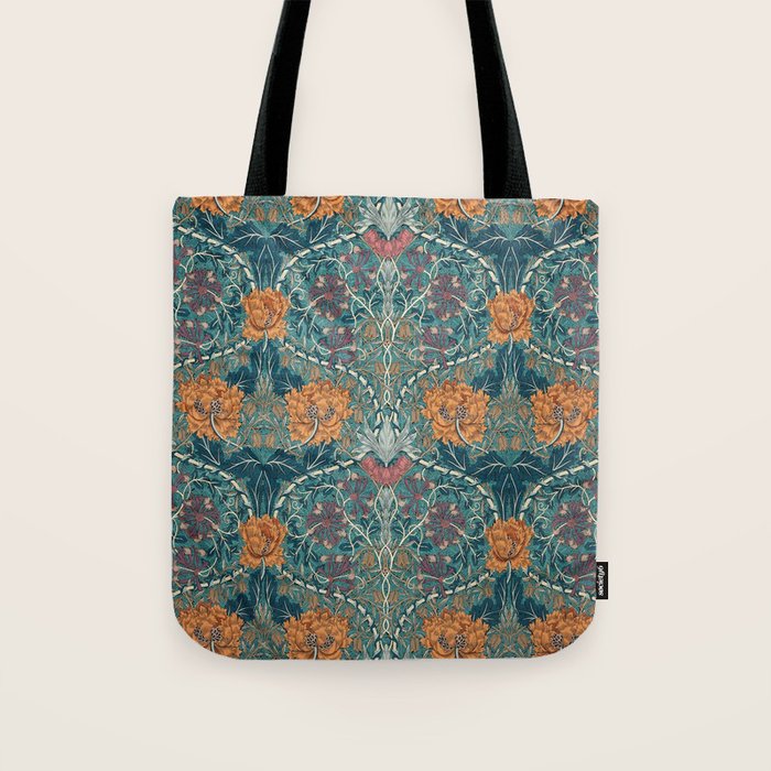William Morris Honeysuckle and Tulip Woad Mulberry Pattern Tote Bag Gallery Image 1