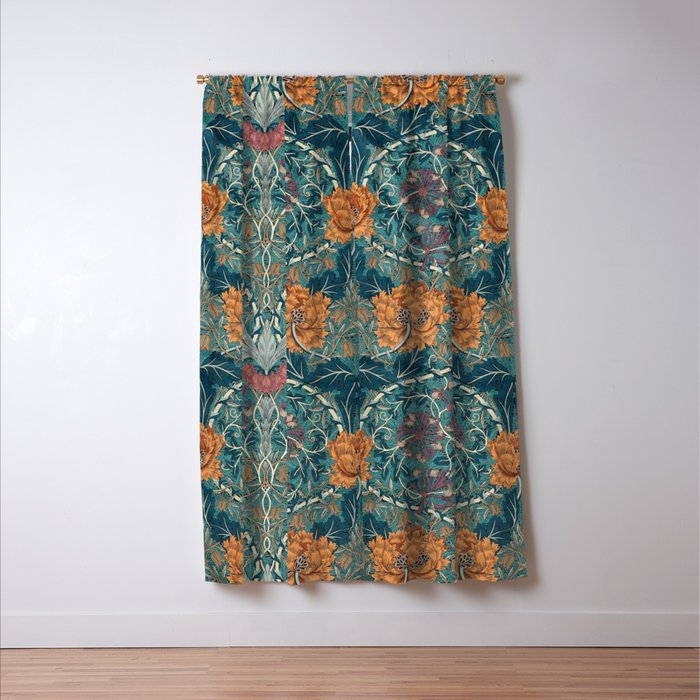 William Morris Honeysuckle and Tulip Woad Mulberry Pattern Window Curtain Gallery Image 3
