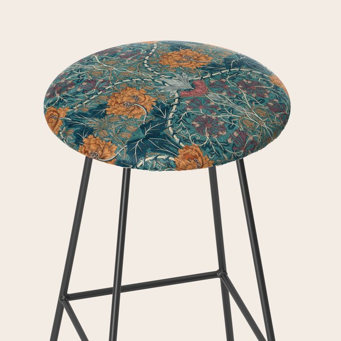 William Morris Honeysuckle and Tulip Woad Mulberry Pattern Stool Gallery Image 2