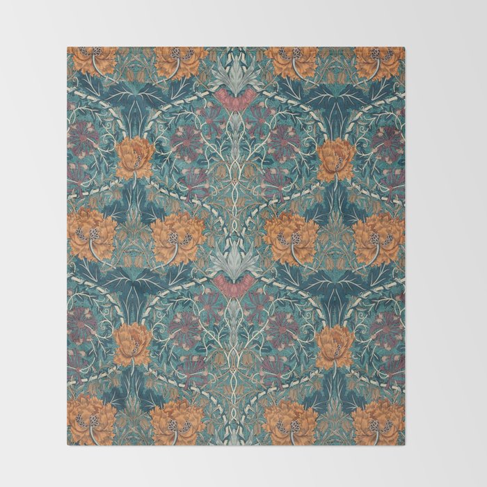 William Morris Honeysuckle and Tulip Woad Mulberry Pattern Throw Blanket Gallery Image 2