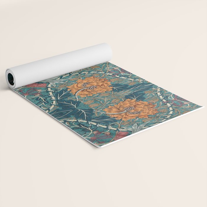 William Morris Honeysuckle and Tulip Woad Mulberry Pattern Yoga Mat Gallery Image 2
