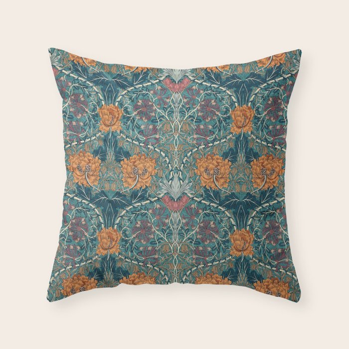 William Morris Honeysuckle and Tulip Woad Mulberry Pattern Throw Pillow Gallery Image 6