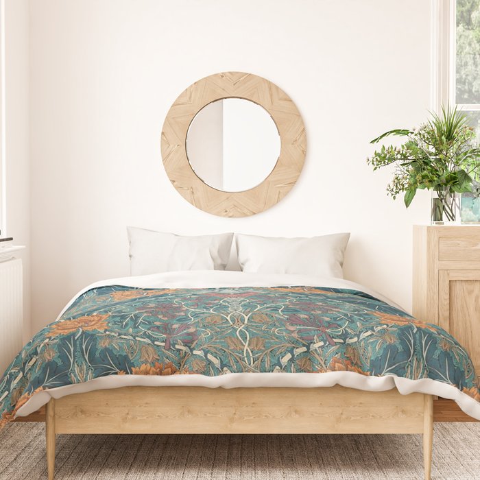 William Morris Honeysuckle and Tulip Woad Mulberry Pattern Duvet Cover Gallery Image 3