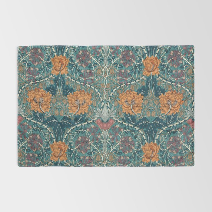 William Morris Honeysuckle and Tulip Woad Mulberry Pattern Rug Gallery Image 2