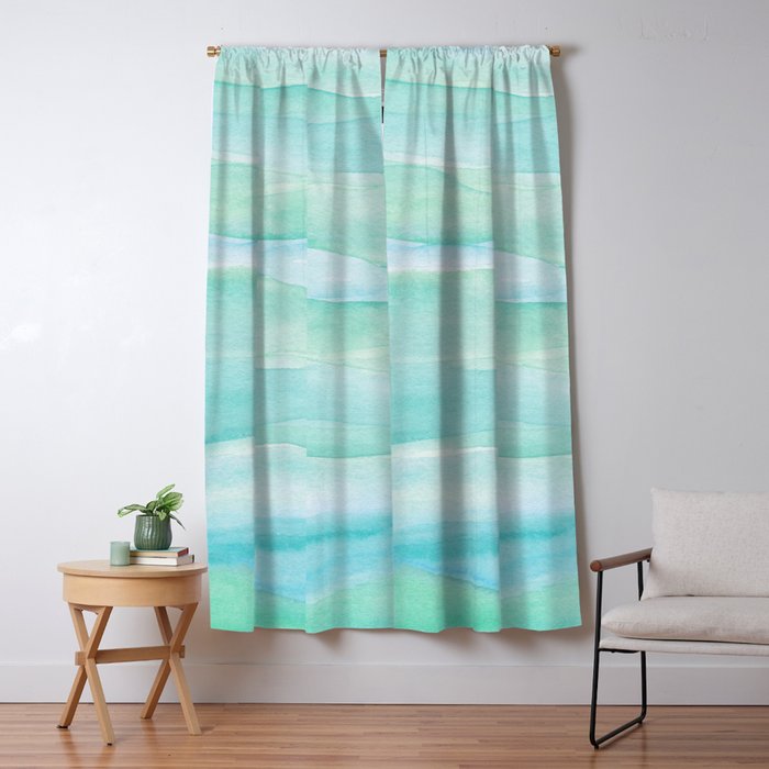 Ocean Layers - Blue Green Watercolor Window Curtain Gallery Image 1
