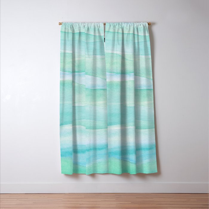 Ocean Layers - Blue Green Watercolor Window Curtain Gallery Image 3