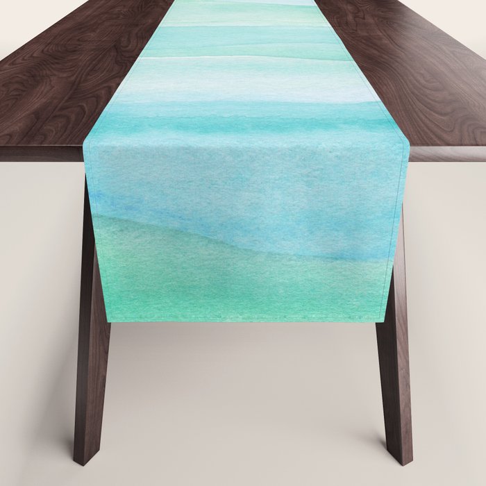Ocean Layers - Blue Green Watercolor Table Runner Gallery Image 1