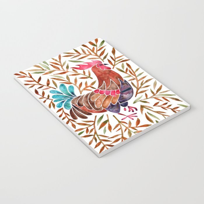 Le Coq â Watercolor Rooster with Sepia Leaves Notebook Gallery Image 3