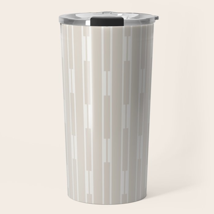 Minimalist Geo Chain Neutral Vertical  Stripe Pattern in Mushroom Beige and Cream Travel Mug Gallery Image 1