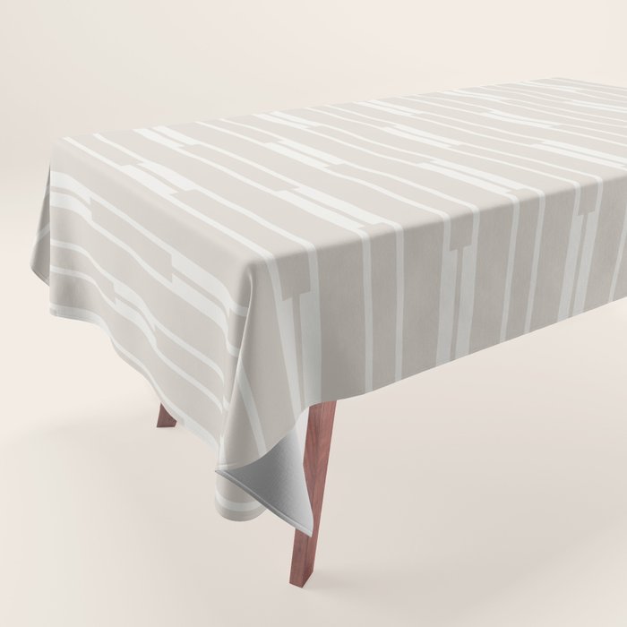 Minimalist Geo Chain Neutral Vertical  Stripe Pattern in Mushroom Beige and Cream Tablecloth Gallery Image 1