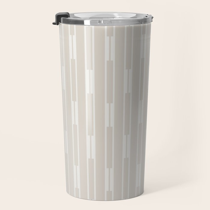 Minimalist Geo Chain Neutral Vertical  Stripe Pattern in Mushroom Beige and Cream Travel Mug Gallery Image 3