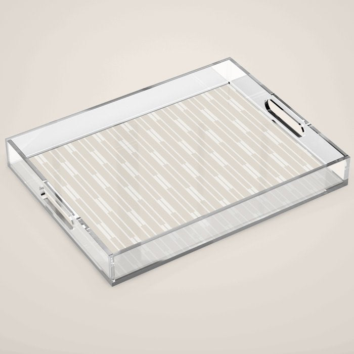 Minimalist Geo Chain Neutral Vertical  Stripe Pattern in Mushroom Beige and Cream Acrylic Tray Gallery Image 1