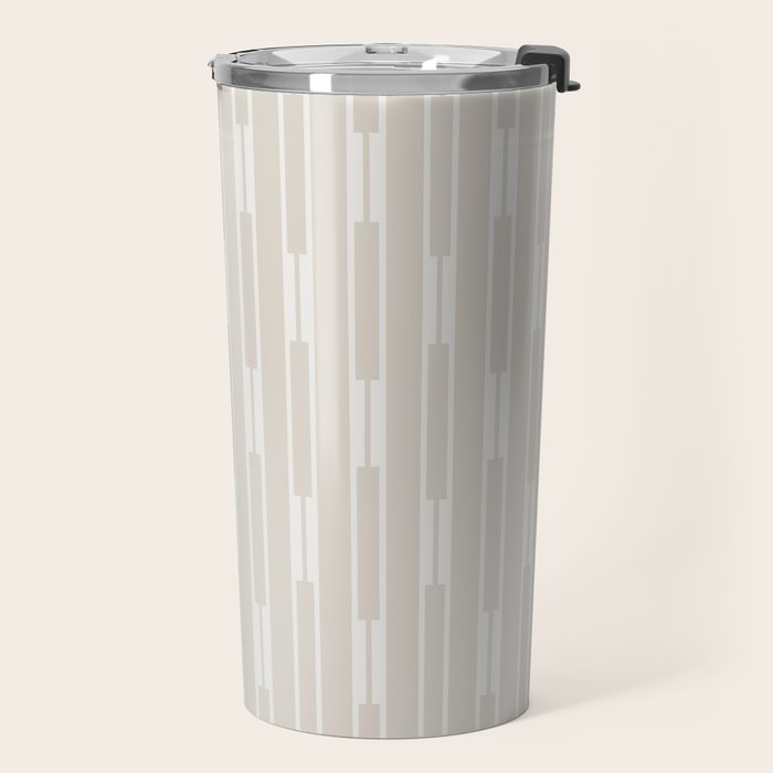 Minimalist Geo Chain Neutral Vertical  Stripe Pattern in Mushroom Beige and Cream Travel Mug Gallery Image 2