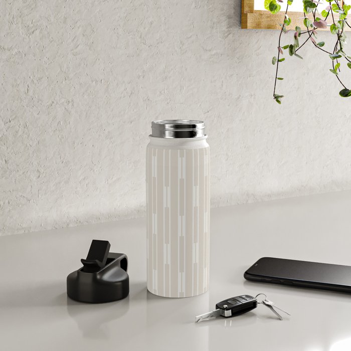 Minimalist Geo Chain Neutral Vertical  Stripe Pattern in Mushroom Beige and Cream Water Bottle Gallery Image 4