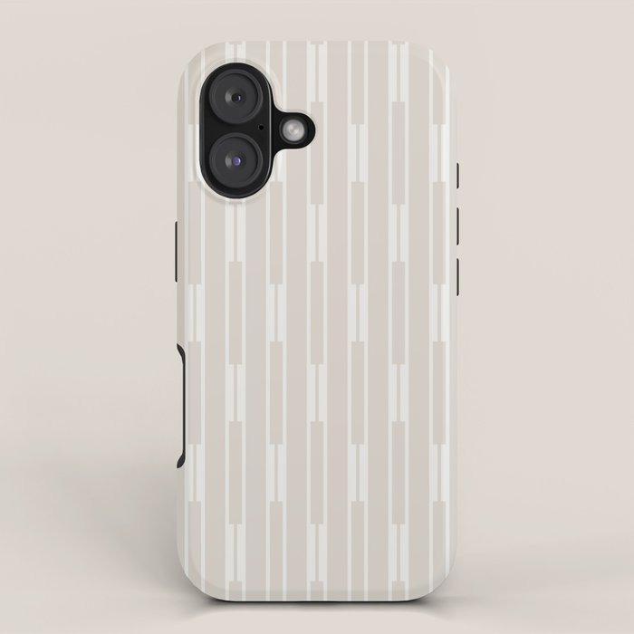 Minimalist Geo Chain Neutral Vertical  Stripe Pattern in Mushroom Beige and Cream iPhone Case Gallery Image 1