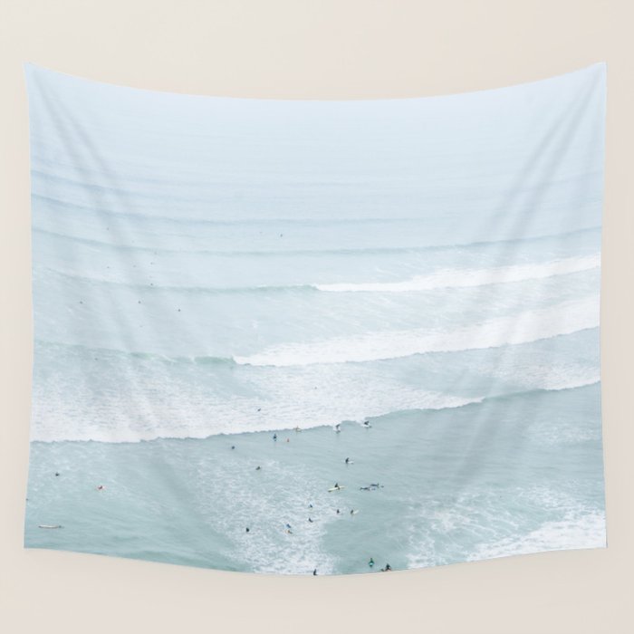 Tiny Surfers from the Sky, Lima, Peru Wall Tapestry Gallery Image 4