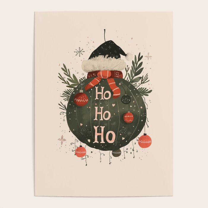 Festive Ho Ho Ho Bauble Poster Gallery Image 1