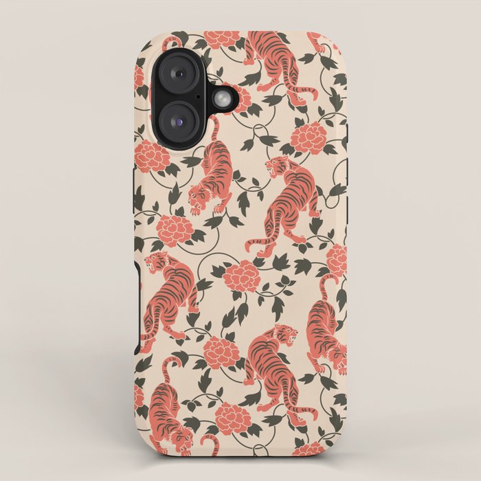 Chinese Tigers Retro Floral Pattern iPhone Case Gallery Image 1