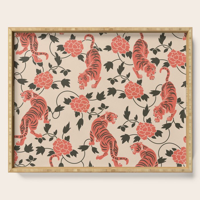 Chinese Tigers Retro Floral Pattern Serving Tray Gallery Image 1