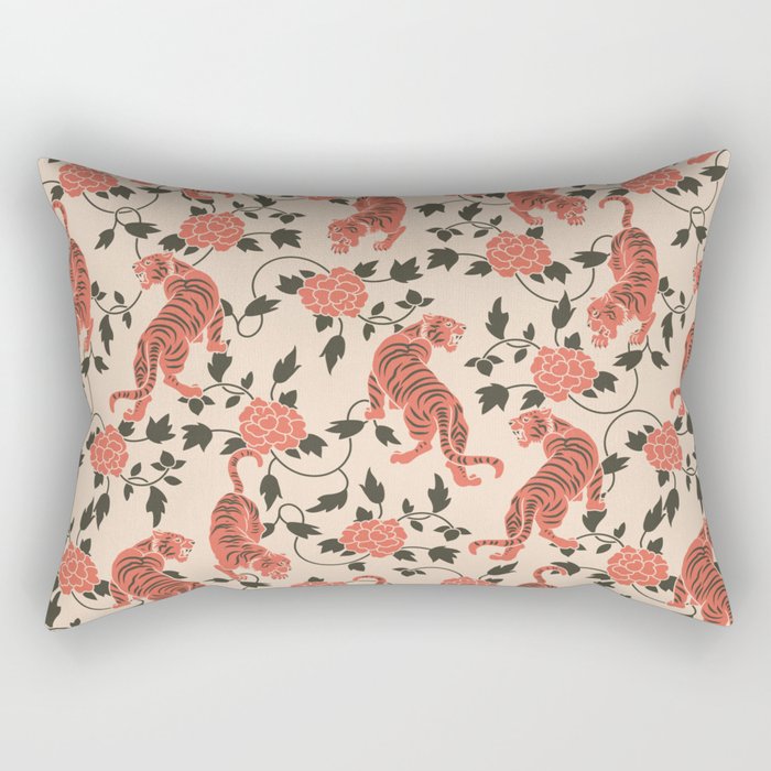 Chinese Tigers Retro Floral Pattern Rectangular Pillow Gallery Image 2