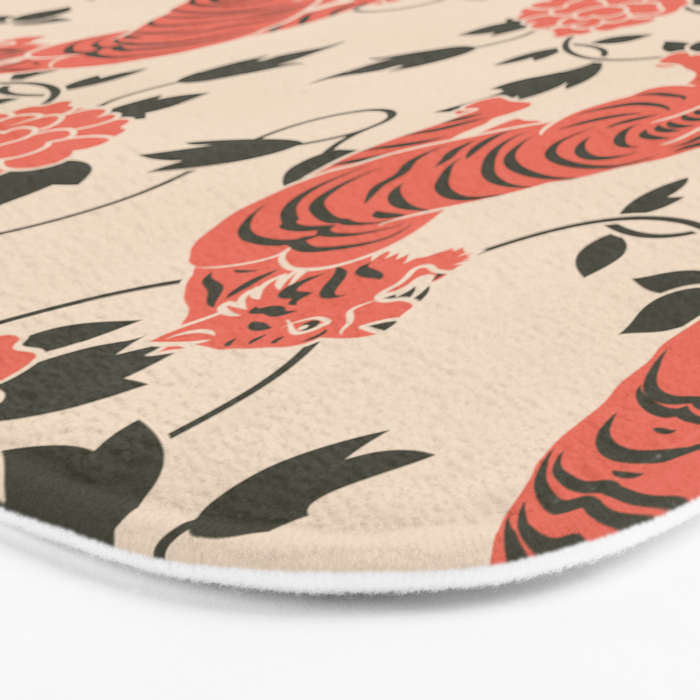 Chinese Tigers Retro Floral Pattern Bath Mat Gallery Image 3