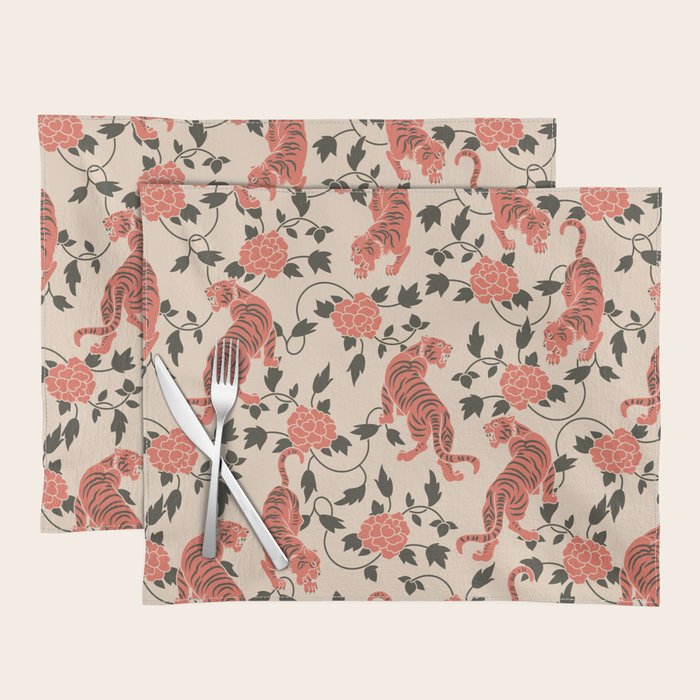 Chinese Tigers Retro Floral Pattern Placemat Gallery Image 1