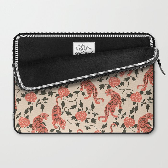Chinese Tigers Retro Floral Pattern Laptop Sleeve Gallery Image 2