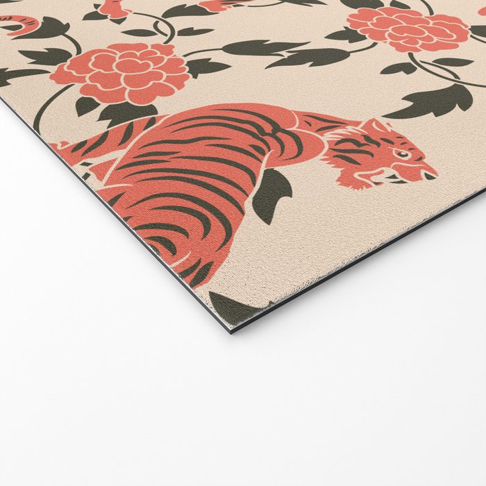 Chinese Tigers Retro Floral Pattern Welcome Mat Gallery Image 2