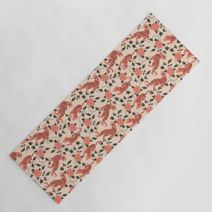 Chinese Tigers Retro Floral Pattern Yoga Mat Gallery Image 1