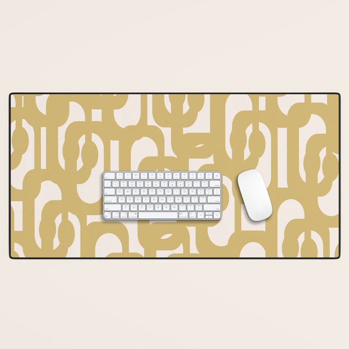 Mid Century Modern Loop Pattern in Muted Dijon Gold and Cream Desk Mat Gallery Image 1