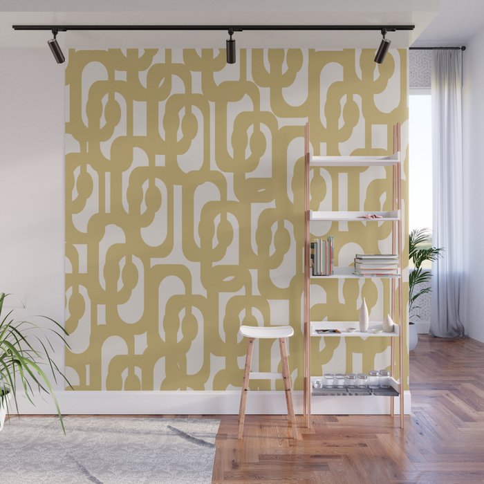 Mid Century Modern Loop Pattern in Muted Dijon Gold and Cream Wall Mural Gallery Image 1