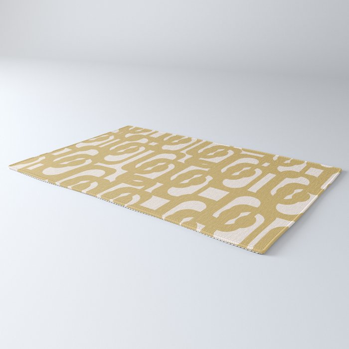 Mid Century Modern Loop Pattern in Muted Dijon Gold and Cream Rug Gallery Image 3
