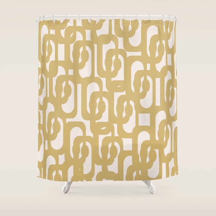 Mid Century Modern Loop Pattern in Muted Dijon Gold and Cream Shower Curtain Gallery Image 1