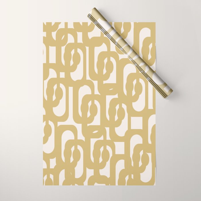 Mid Century Modern Loop Pattern in Muted Dijon Gold and Cream Wrapping Paper Gallery Image 1